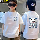 Cute & Cozy Panda Graphics White Drop Shoulder Oversized T-Shirt for Kids